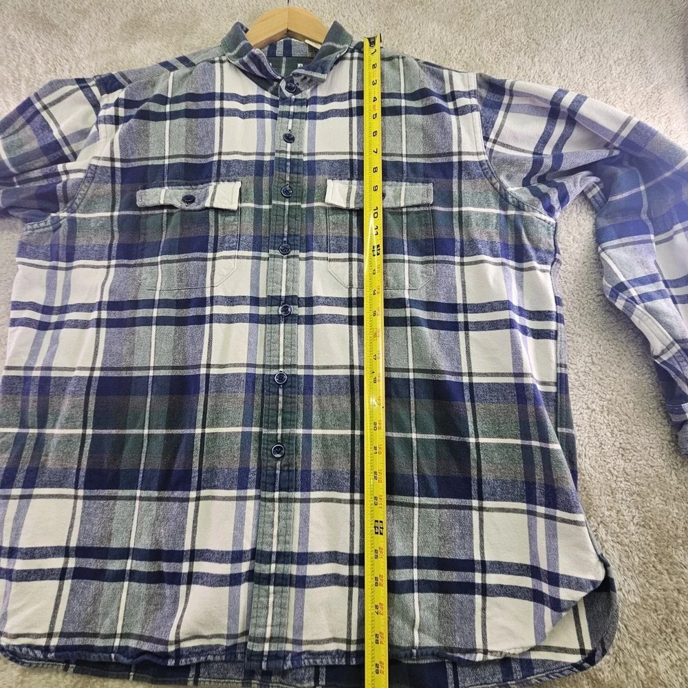 Vintage 90s L.L. Bean Flannel Shirt Mens XL Heavy Cotton Green Blue Tartan Plaid
